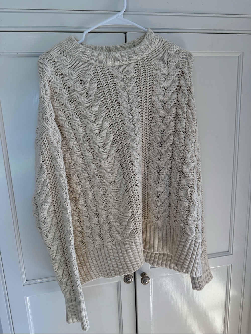 PacSun Cream Cable Knit 100% Cotton Crew Sweater